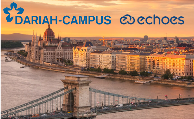 DARIAH CAMPUS and ECHOES logo on background of Budapest image used on Capacity Building page